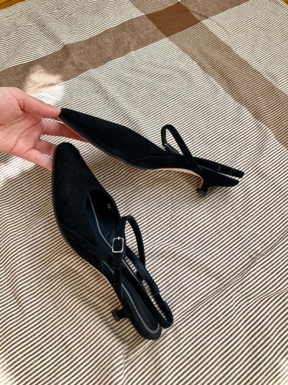 Allison Bornstein x Jack Erwin black slingback kitten heel size 10
